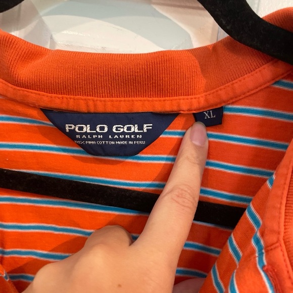 Ralph Lauren Golf Orange and Blue Polo Shirt with Stripes - Picture 3 of 7